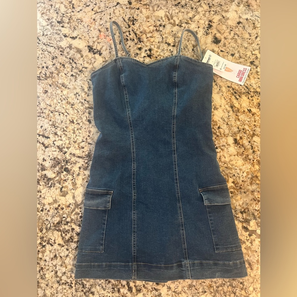 NWT Denim cargo mini dress. Size S.